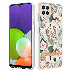 Silicone Candy Rubber Gel Fashionable Pattern Soft Case Cover with Finger Ring Stand Y06B for Samsung Galaxy A22 4G White
