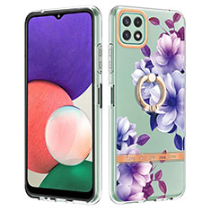 Silicone Candy Rubber Gel Fashionable Pattern Soft Case Cover with Finger Ring Stand Y06B for Samsung Galaxy A22 5G Purple