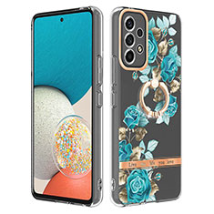 Silicone Candy Rubber Gel Fashionable Pattern Soft Case Cover with Finger Ring Stand Y06B for Samsung Galaxy A53 5G Cyan