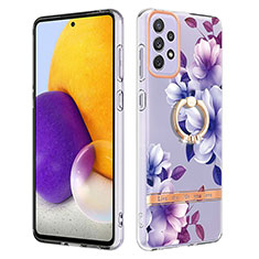 Silicone Candy Rubber Gel Fashionable Pattern Soft Case Cover with Finger Ring Stand Y06B for Samsung Galaxy A73 5G Purple