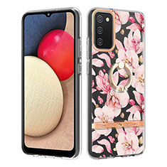 Silicone Candy Rubber Gel Fashionable Pattern Soft Case Cover with Finger Ring Stand Y06B for Samsung Galaxy F02S SM-E025F Pink