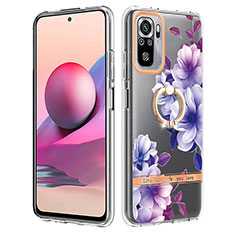 Silicone Candy Rubber Gel Fashionable Pattern Soft Case Cover with Finger Ring Stand Y06B for Xiaomi Redmi Note 10 4G Purple