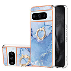 Silicone Candy Rubber Gel Fashionable Pattern Soft Case Cover with Finger Ring Stand YB1 for Google Pixel 8 Pro 5G Blue