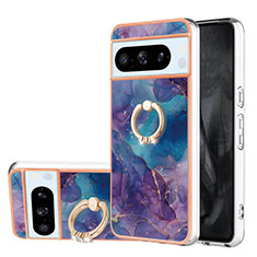 Silicone Candy Rubber Gel Fashionable Pattern Soft Case Cover with Finger Ring Stand YB1 for Google Pixel 8 Pro 5G Purple