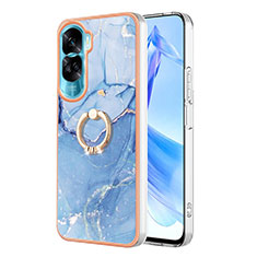 Silicone Candy Rubber Gel Fashionable Pattern Soft Case Cover with Finger Ring Stand YB1 for Huawei Honor 90 Lite 5G Blue