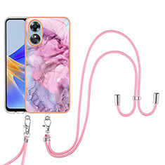 Silicone Candy Rubber Gel Fashionable Pattern Soft Case Cover with Finger Ring Stand YB1 for Oppo A17 Pink