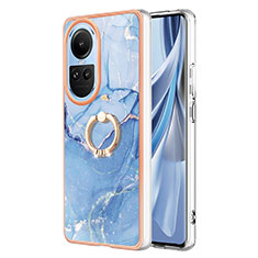 Silicone Candy Rubber Gel Fashionable Pattern Soft Case Cover with Finger Ring Stand YB1 for Oppo Reno10 5G Blue