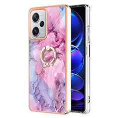 Silicone Candy Rubber Gel Fashionable Pattern Soft Case Cover with Finger Ring Stand YB1 for Xiaomi Redmi Note 12 Explorer Clove Purple