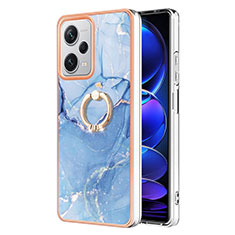 Silicone Candy Rubber Gel Fashionable Pattern Soft Case Cover with Finger Ring Stand YB1 for Xiaomi Redmi Note 12 Pro+ Plus 5G Blue