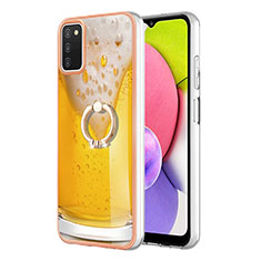 Silicone Candy Rubber Gel Fashionable Pattern Soft Case Cover with Finger Ring Stand YB2 for Samsung Galaxy A03s Yellow