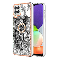 Silicone Candy Rubber Gel Fashionable Pattern Soft Case Cover with Finger Ring Stand YB2 for Samsung Galaxy A22 4G Gray