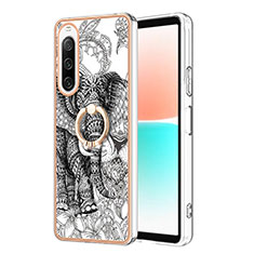 Silicone Candy Rubber Gel Fashionable Pattern Soft Case Cover with Finger Ring Stand YB2 for Sony Xperia 10 IV Gray