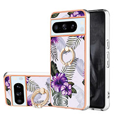 Silicone Candy Rubber Gel Fashionable Pattern Soft Case Cover with Finger Ring Stand YB3 for Google Pixel 8 Pro 5G Purple