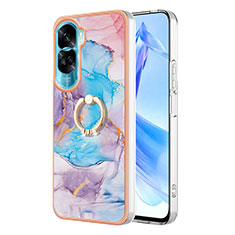 Silicone Candy Rubber Gel Fashionable Pattern Soft Case Cover with Finger Ring Stand YB3 for Huawei Honor 90 Lite 5G Blue