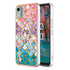 Silicone Candy Rubber Gel Fashionable Pattern Soft Case Cover with Finger Ring Stand YB3 for Nokia C12 Plus Colorful