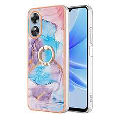 Silicone Candy Rubber Gel Fashionable Pattern Soft Case Cover with Finger Ring Stand YB3 for Oppo A17 Blue