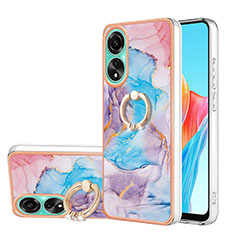 Silicone Candy Rubber Gel Fashionable Pattern Soft Case Cover with Finger Ring Stand YB3 for Oppo A78 4G Blue