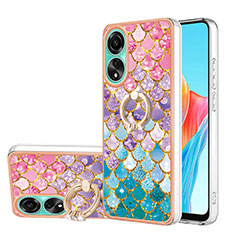 Silicone Candy Rubber Gel Fashionable Pattern Soft Case Cover with Finger Ring Stand YB3 for Oppo A78 4G Colorful