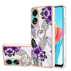 Silicone Candy Rubber Gel Fashionable Pattern Soft Case Cover with Finger Ring Stand YB3 for Oppo A78 4G Purple