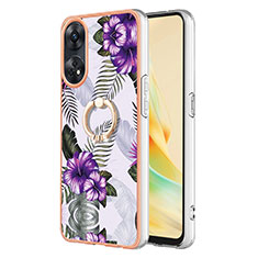 Silicone Candy Rubber Gel Fashionable Pattern Soft Case Cover with Finger Ring Stand YB3 for Oppo Reno8 T 4G Purple
