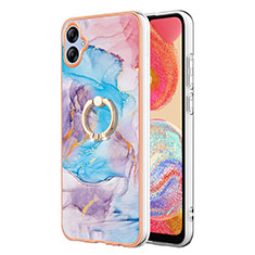 Silicone Candy Rubber Gel Fashionable Pattern Soft Case Cover with Finger Ring Stand YB3 for Samsung Galaxy M04 Blue