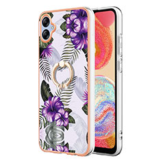 Silicone Candy Rubber Gel Fashionable Pattern Soft Case Cover with Finger Ring Stand YB3 for Samsung Galaxy M04 Purple