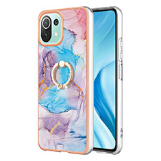 Silicone Candy Rubber Gel Fashionable Pattern Soft Case Cover with Finger Ring Stand YB3 for Xiaomi Mi 11 Lite 4G Blue