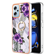 Silicone Candy Rubber Gel Fashionable Pattern Soft Case Cover with Finger Ring Stand YB3 for Xiaomi Redmi K50i 5G Purple