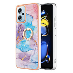 Silicone Candy Rubber Gel Fashionable Pattern Soft Case Cover with Finger Ring Stand YB3 for Xiaomi Redmi Note 11T Pro 5G Blue