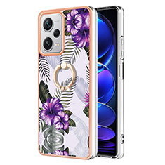 Silicone Candy Rubber Gel Fashionable Pattern Soft Case Cover with Finger Ring Stand YB3 for Xiaomi Redmi Note 12 Explorer Purple