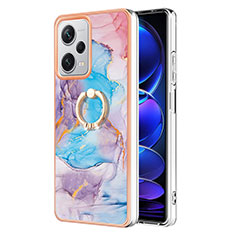 Silicone Candy Rubber Gel Fashionable Pattern Soft Case Cover with Finger Ring Stand YB3 for Xiaomi Redmi Note 12 Pro+ Plus 5G Blue