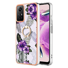 Silicone Candy Rubber Gel Fashionable Pattern Soft Case Cover with Finger Ring Stand YB3 for Xiaomi Redmi Note 12S Purple