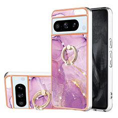 Silicone Candy Rubber Gel Fashionable Pattern Soft Case Cover with Finger Ring Stand YB5 for Google Pixel 8 Pro 5G Clove Purple