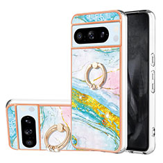 Silicone Candy Rubber Gel Fashionable Pattern Soft Case Cover with Finger Ring Stand YB5 for Google Pixel 8 Pro 5G Colorful