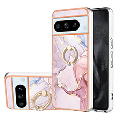 Silicone Candy Rubber Gel Fashionable Pattern Soft Case Cover with Finger Ring Stand YB5 for Google Pixel 8 Pro 5G Pink