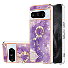 Silicone Candy Rubber Gel Fashionable Pattern Soft Case Cover with Finger Ring Stand YB5 for Google Pixel 8 Pro 5G Purple