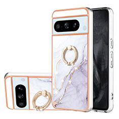 Silicone Candy Rubber Gel Fashionable Pattern Soft Case Cover with Finger Ring Stand YB5 for Google Pixel 8 Pro 5G White