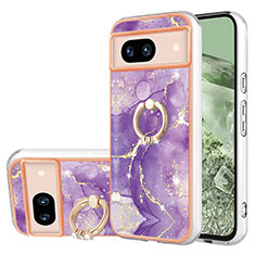 Silicone Candy Rubber Gel Fashionable Pattern Soft Case Cover with Finger Ring Stand YB5 for Google Pixel 8a 5G Purple