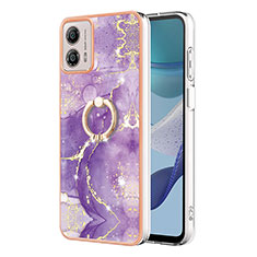 Silicone Candy Rubber Gel Fashionable Pattern Soft Case Cover with Finger Ring Stand YB5 for Motorola Moto G53 5G Purple