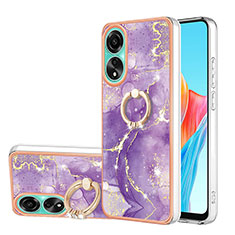 Silicone Candy Rubber Gel Fashionable Pattern Soft Case Cover with Finger Ring Stand YB5 for Oppo A78 4G Purple