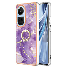 Silicone Candy Rubber Gel Fashionable Pattern Soft Case Cover with Finger Ring Stand YB5 for Oppo Reno10 5G Purple