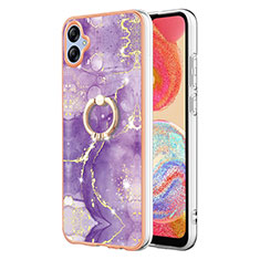 Silicone Candy Rubber Gel Fashionable Pattern Soft Case Cover with Finger Ring Stand YB5 for Samsung Galaxy A04E Purple