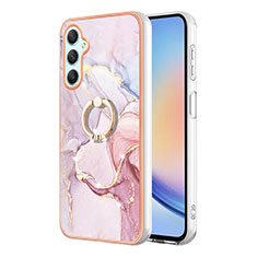 Silicone Candy Rubber Gel Fashionable Pattern Soft Case Cover with Finger Ring Stand YB5 for Samsung Galaxy A24 4G Pink