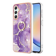 Silicone Candy Rubber Gel Fashionable Pattern Soft Case Cover with Finger Ring Stand YB5 for Samsung Galaxy A24 4G Purple