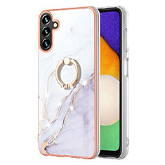 Silicone Candy Rubber Gel Fashionable Pattern Soft Case Cover with Finger Ring Stand YB5 for Samsung Galaxy A54 5G White