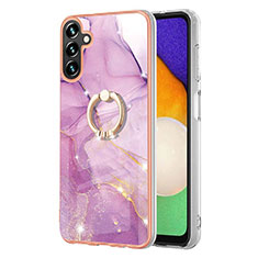 Silicone Candy Rubber Gel Fashionable Pattern Soft Case Cover with Finger Ring Stand YB5 for Samsung Galaxy Quantum4 5G Clove Purple