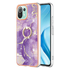 Silicone Candy Rubber Gel Fashionable Pattern Soft Case Cover with Finger Ring Stand YB5 for Xiaomi Mi 11 Lite 5G Purple