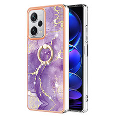 Silicone Candy Rubber Gel Fashionable Pattern Soft Case Cover with Finger Ring Stand YB5 for Xiaomi Redmi Note 12 Pro+ Plus 5G Purple