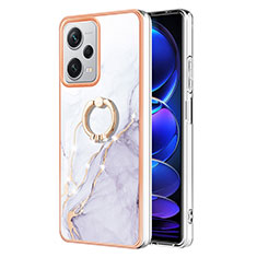 Silicone Candy Rubber Gel Fashionable Pattern Soft Case Cover with Finger Ring Stand YB5 for Xiaomi Redmi Note 12 Pro+ Plus 5G White