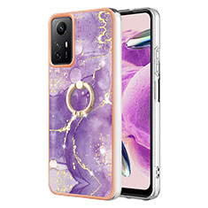 Silicone Candy Rubber Gel Fashionable Pattern Soft Case Cover with Finger Ring Stand YB5 for Xiaomi Redmi Note 12S Purple